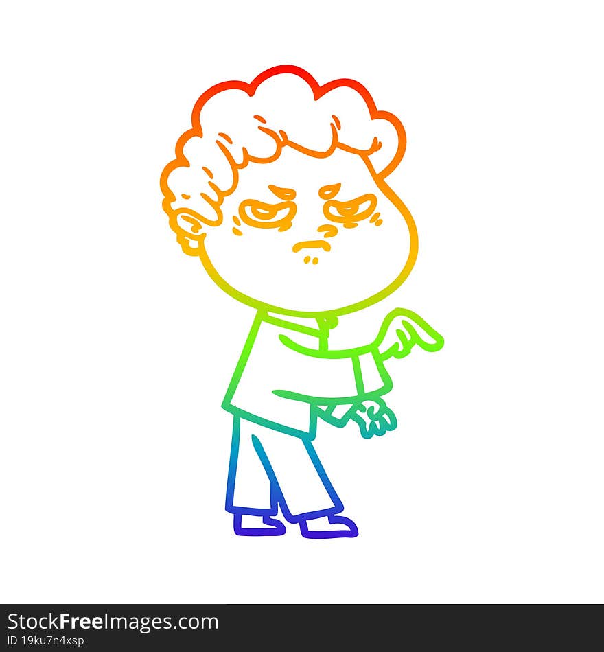 Rainbow Gradient Line Drawing Cartoon Angry Man