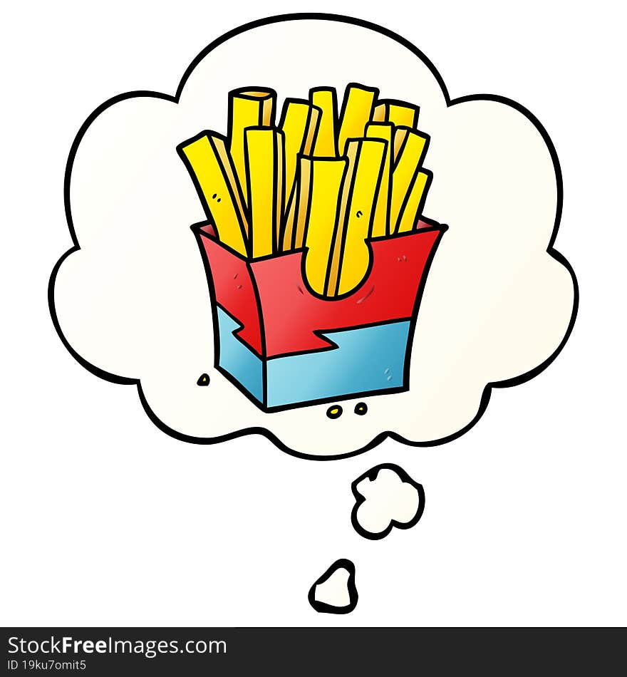 cartoon fries and thought bubble in smooth gradient style