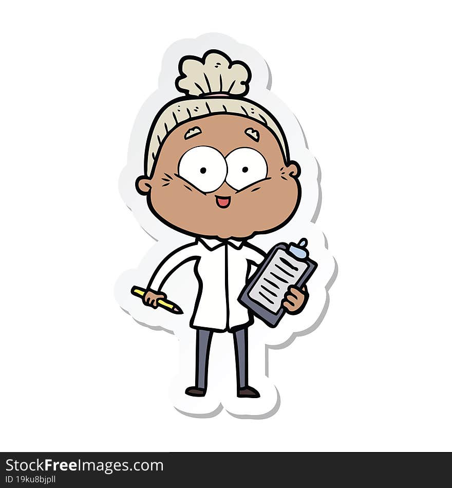 sticker of a cartoon happy old woman