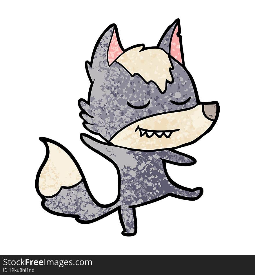 friendly cartoon wolf balancing. friendly cartoon wolf balancing