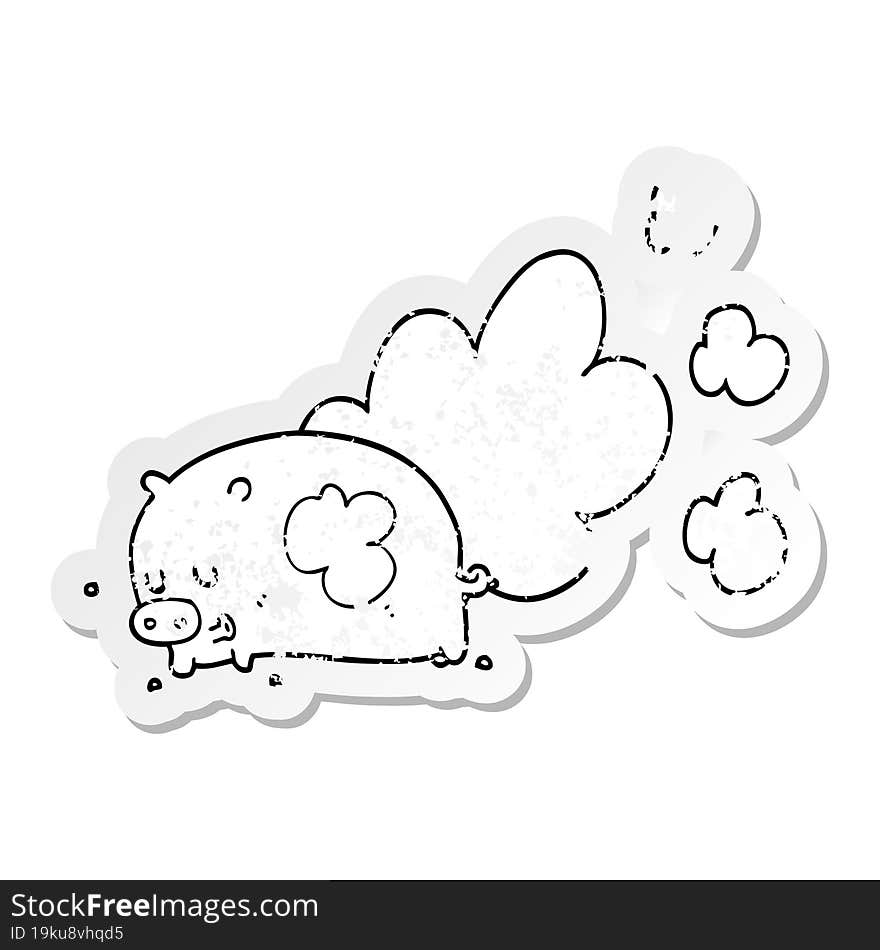 Distressed Sticker Of A Cartoon Smelly Pig