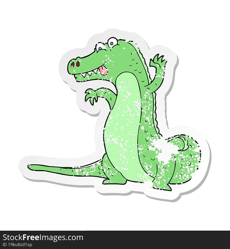 retro distressed sticker of a cartoon crocodile