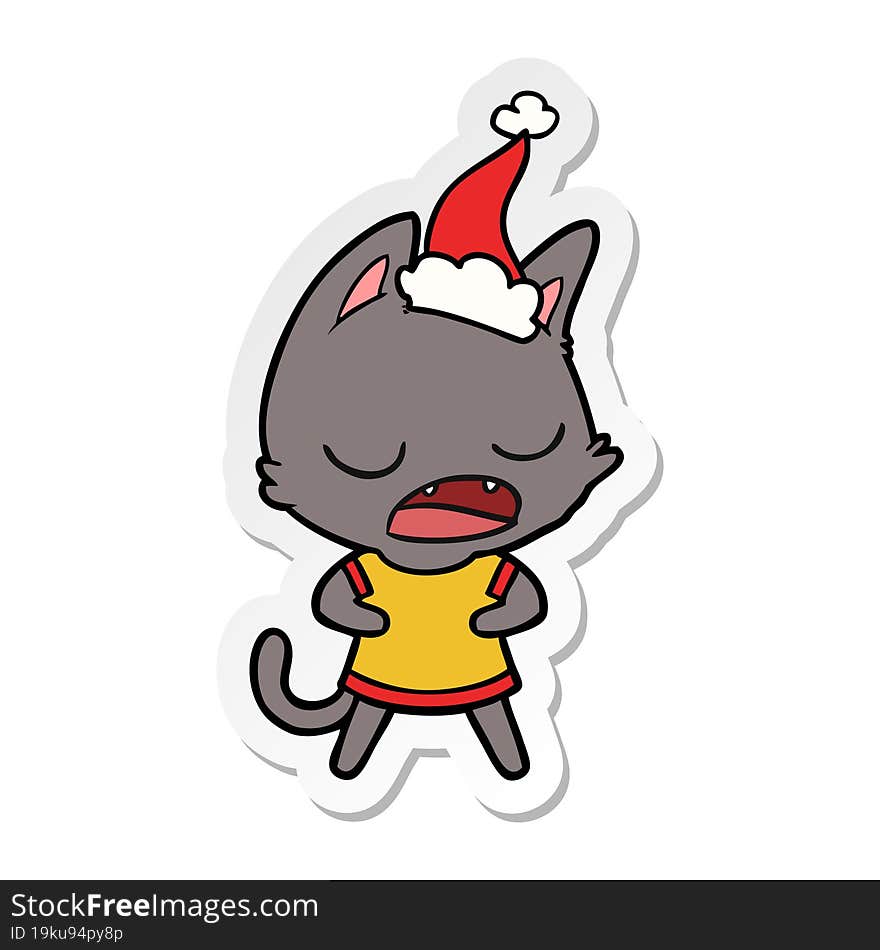 Talking Cat Sticker Cartoon Of A Wearing Santa Hat