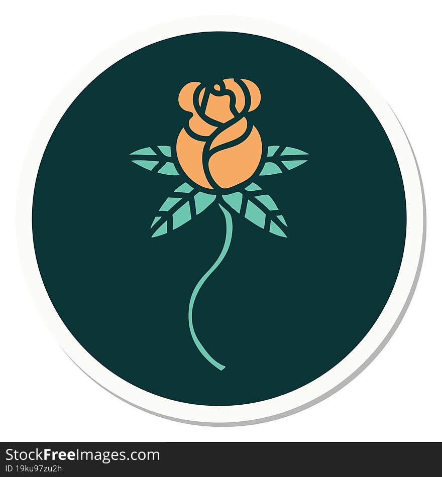 sticker of tattoo in traditional style of rose. sticker of tattoo in traditional style of rose