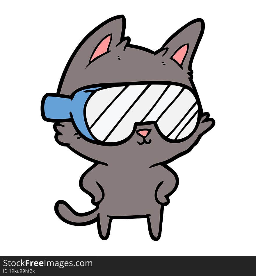 cartoon cat with goggles over eyes. cartoon cat with goggles over eyes