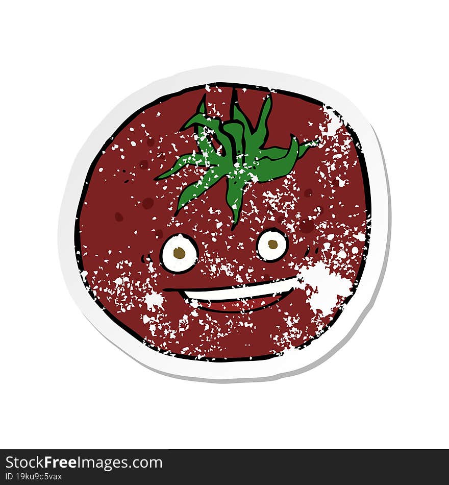 retro distressed sticker of a cartoon tomato