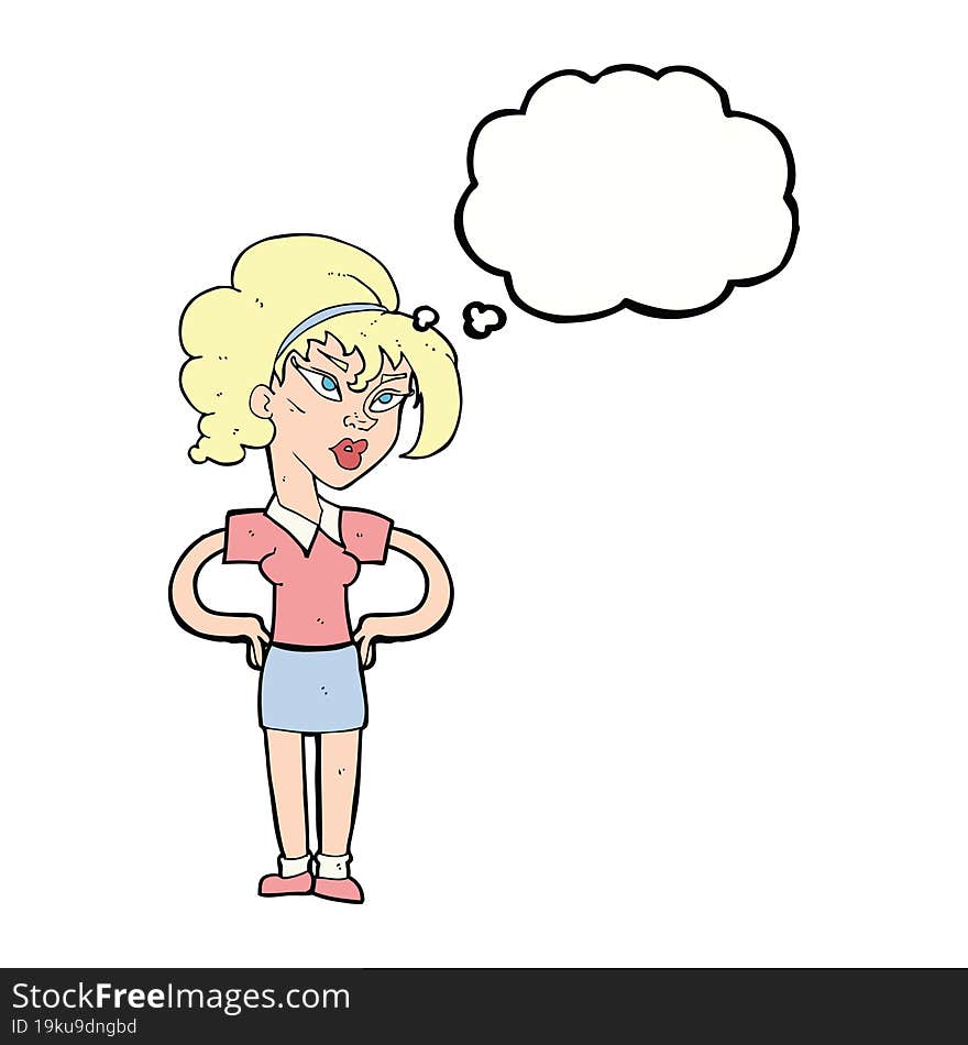 Cartoon Woman With Hands On Hips With Thought Bubble