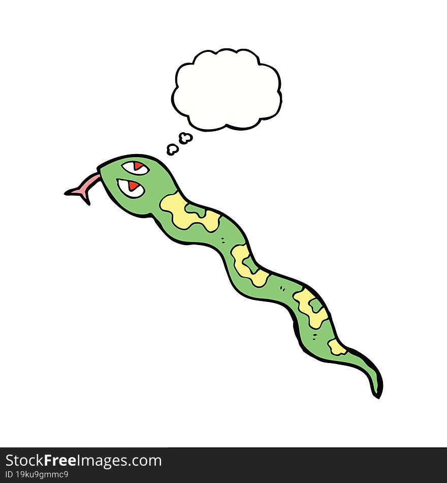 cartoon hissing snake with thought bubble