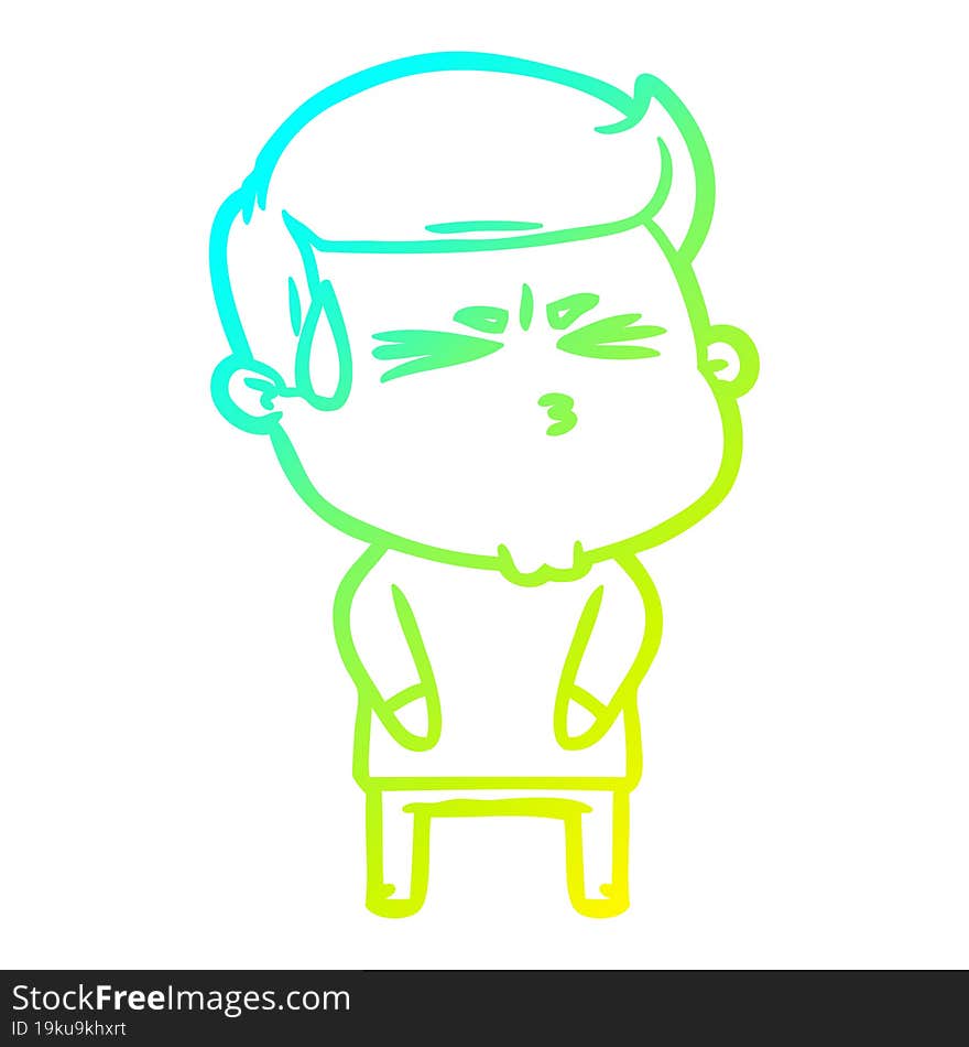 cold gradient line drawing cartoon man sweating