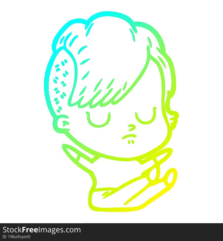 cold gradient line drawing of a cartoon woman