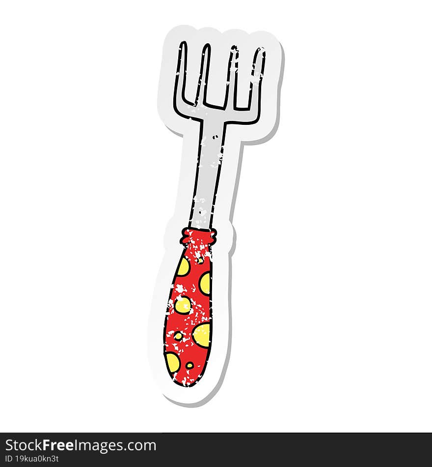 distressed sticker of a cartoon fork