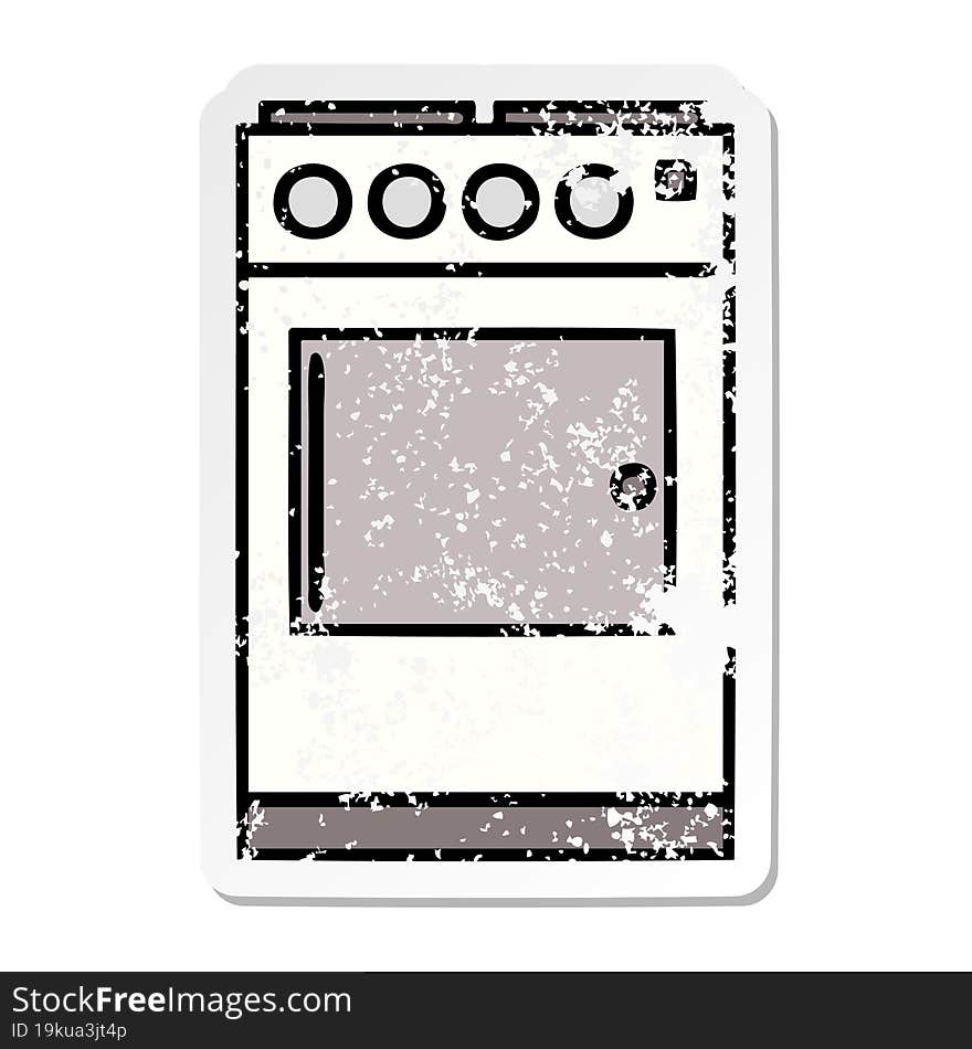 Distressed Sticker Of A Cute Cartoon Oven And Cooker