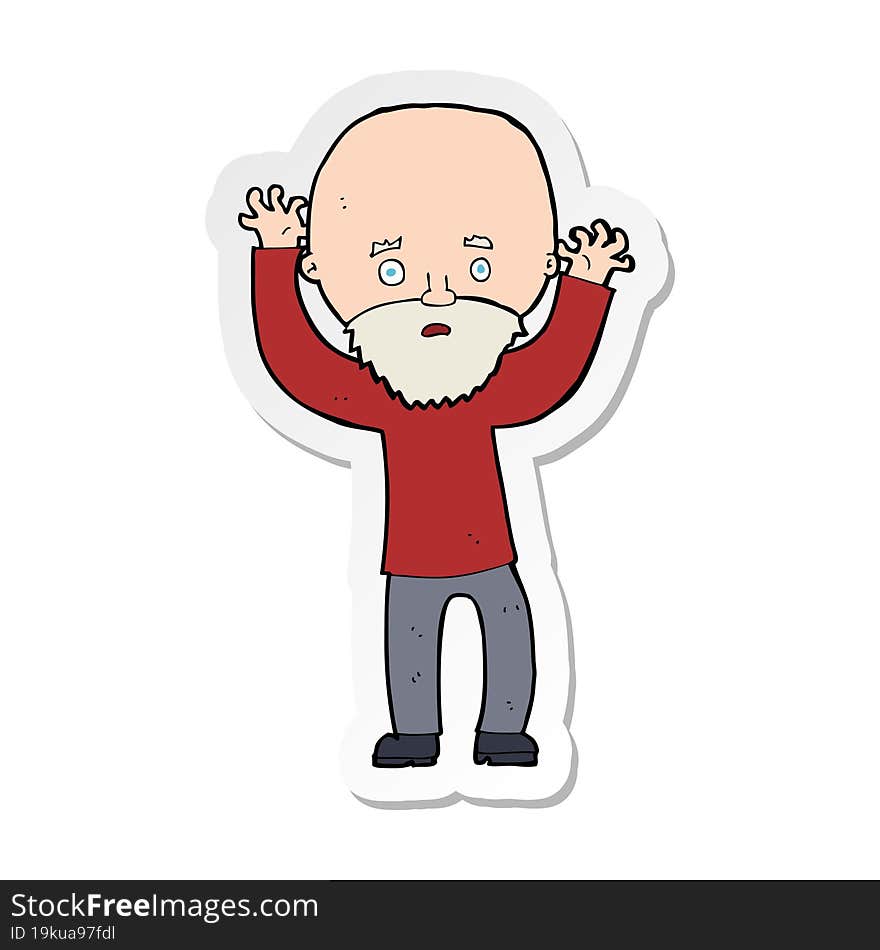 sticker of a cartoon bearded man panicking