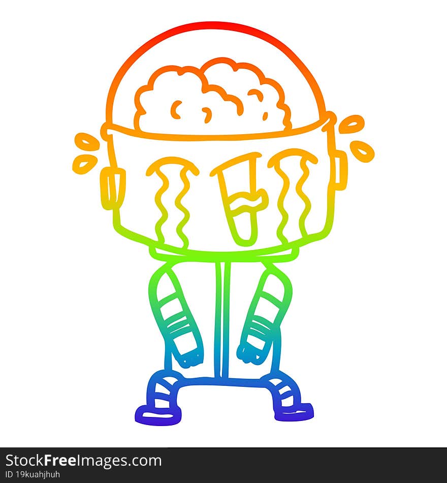 rainbow gradient line drawing cartoon crying robot