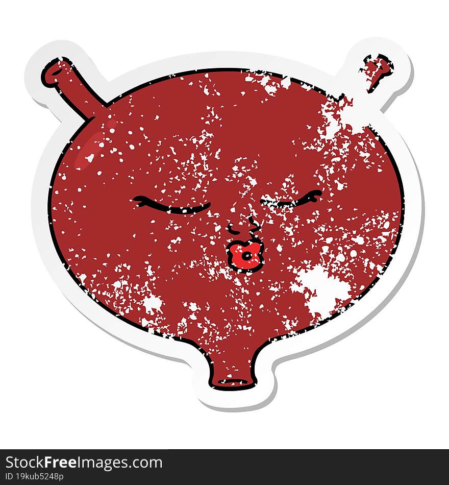 distressed sticker of a cartoon bladder