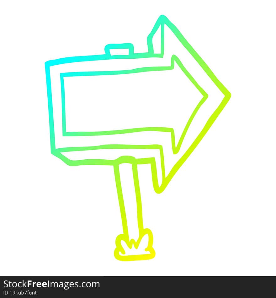 cold gradient line drawing of a cartoon pointing arrow sign