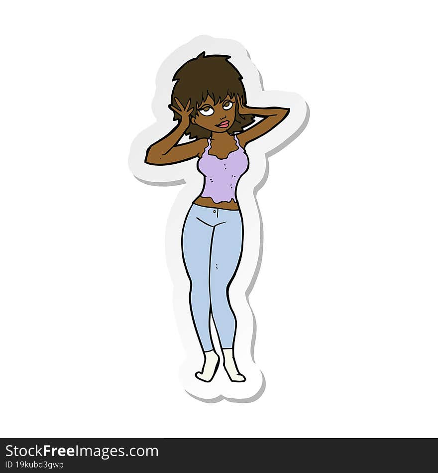 sticker of a cartoon pretty woman