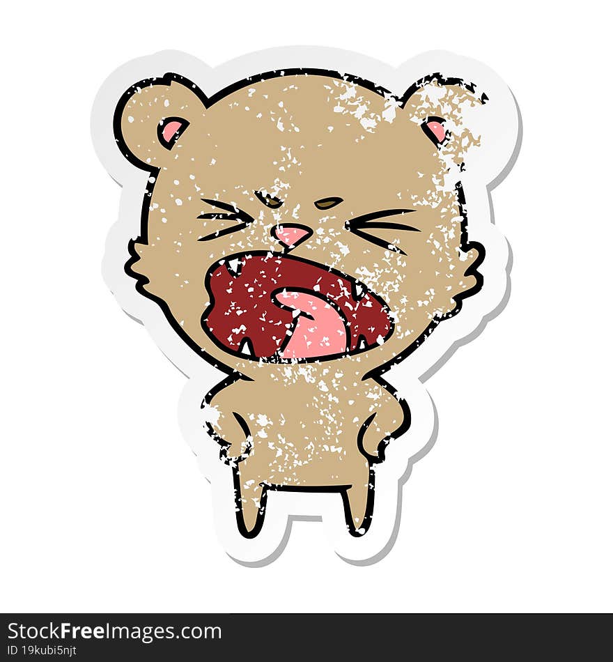 distressed sticker of a angry cartoon bear