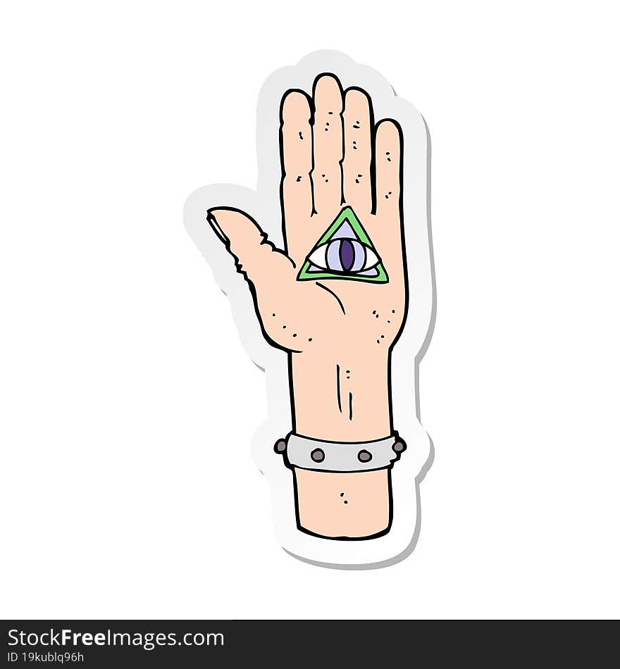 sticker of a cartoon spooky hand symbol