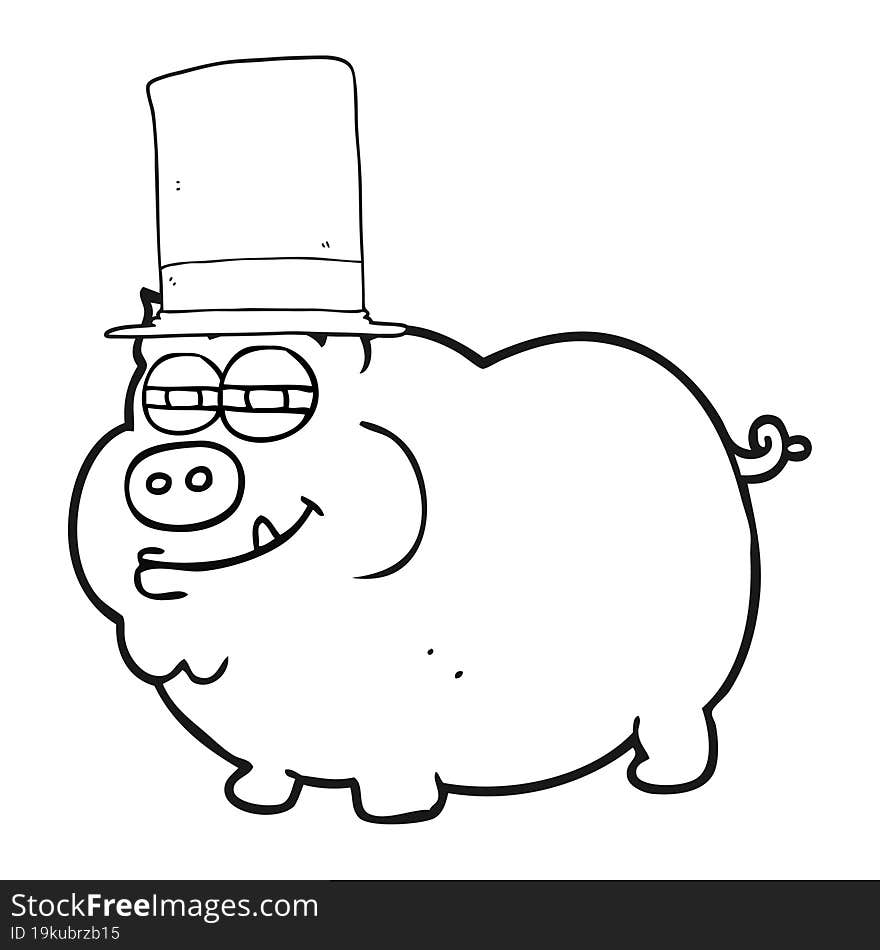 black and white cartoon rich pig