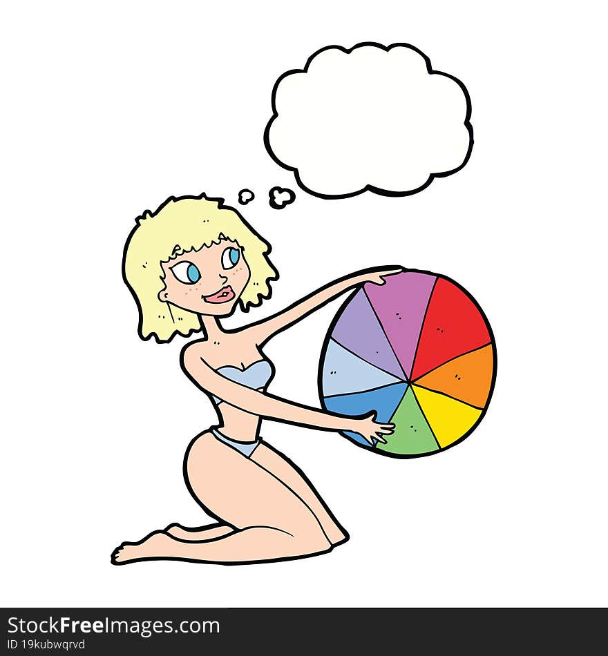 Cartoon Bikini Girl With Beach Ball With Thought Bubble