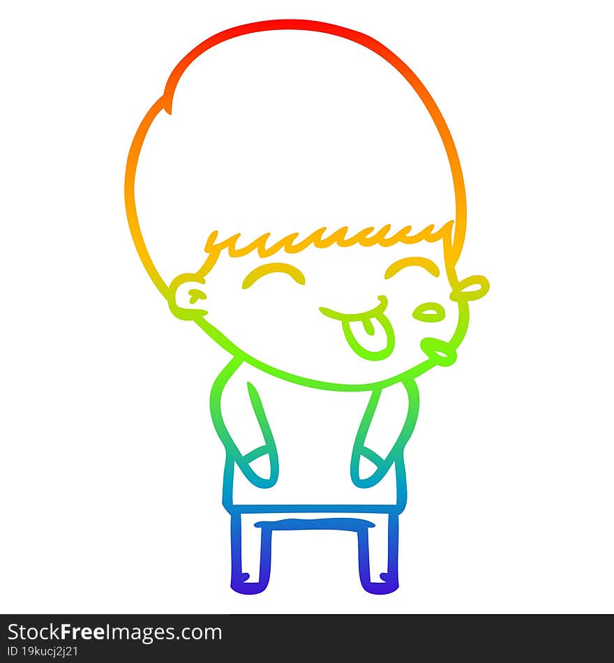 rainbow gradient line drawing cartoon boy sticking out tongue