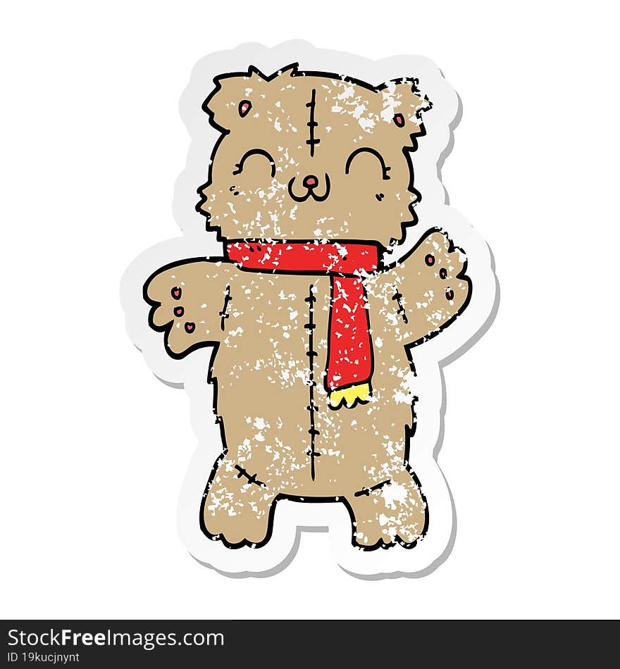 Distressed Sticker Of A Cartoon Teddy Bear