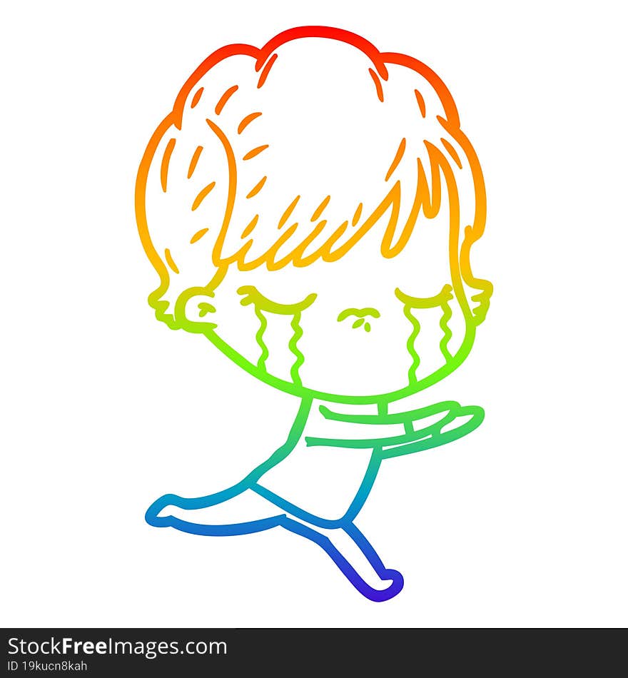 rainbow gradient line drawing of a cartoon woman crying