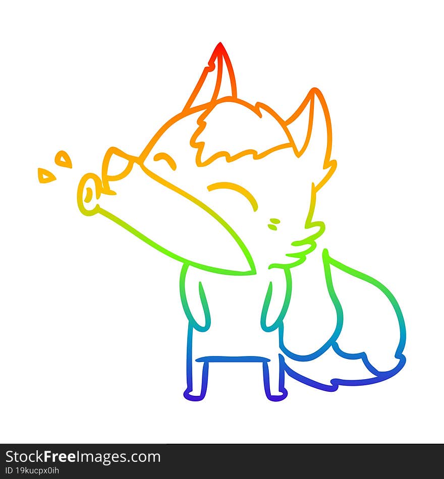 rainbow gradient line drawing howling wolf cartoon