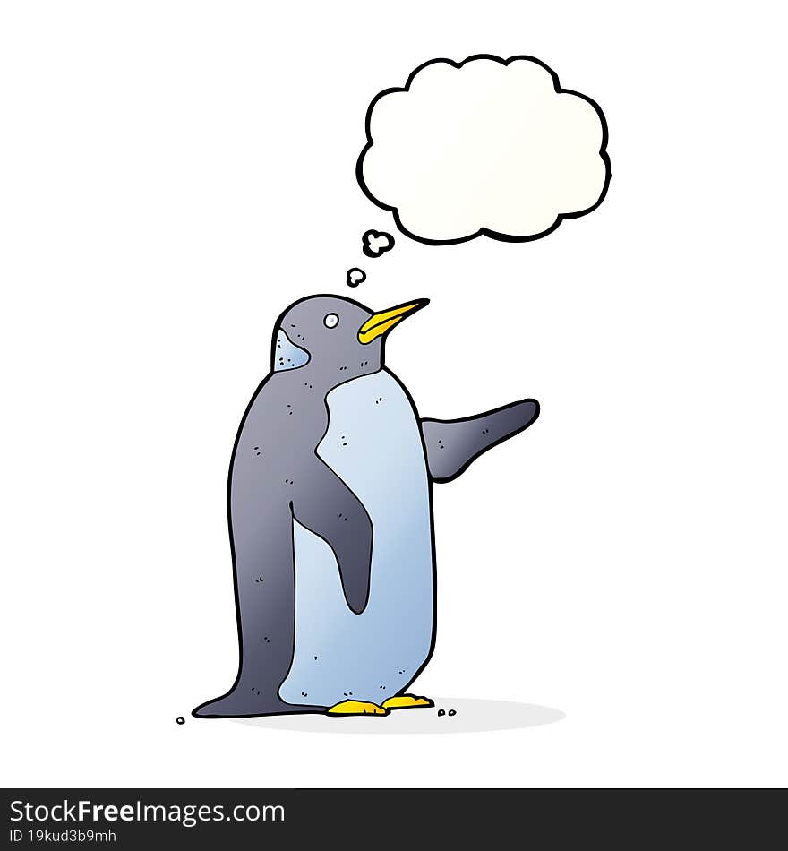 cartoon penguin with thought bubble