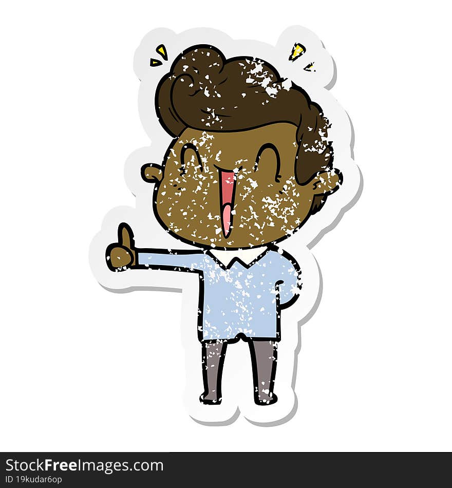 distressed sticker of a cartoon excited man