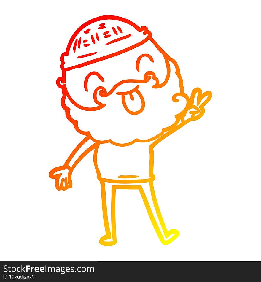 warm gradient line drawing man with beard giving peace sign