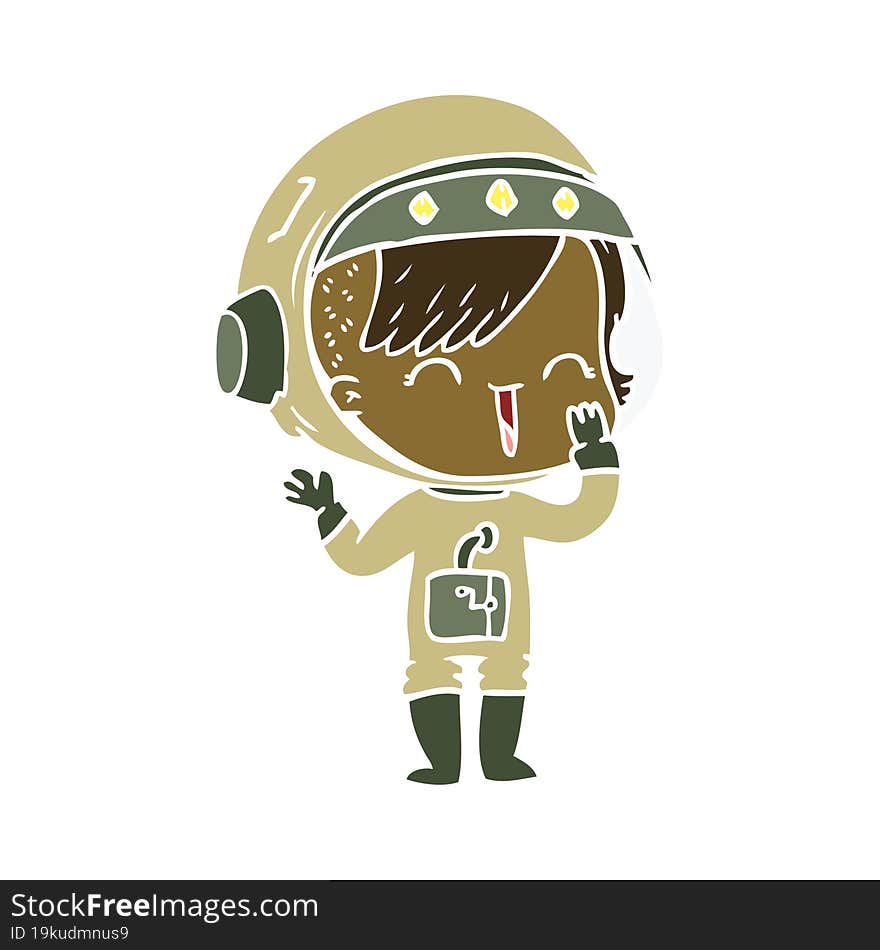 Flat Color Style Cartoon Laughing Astronaut Girl