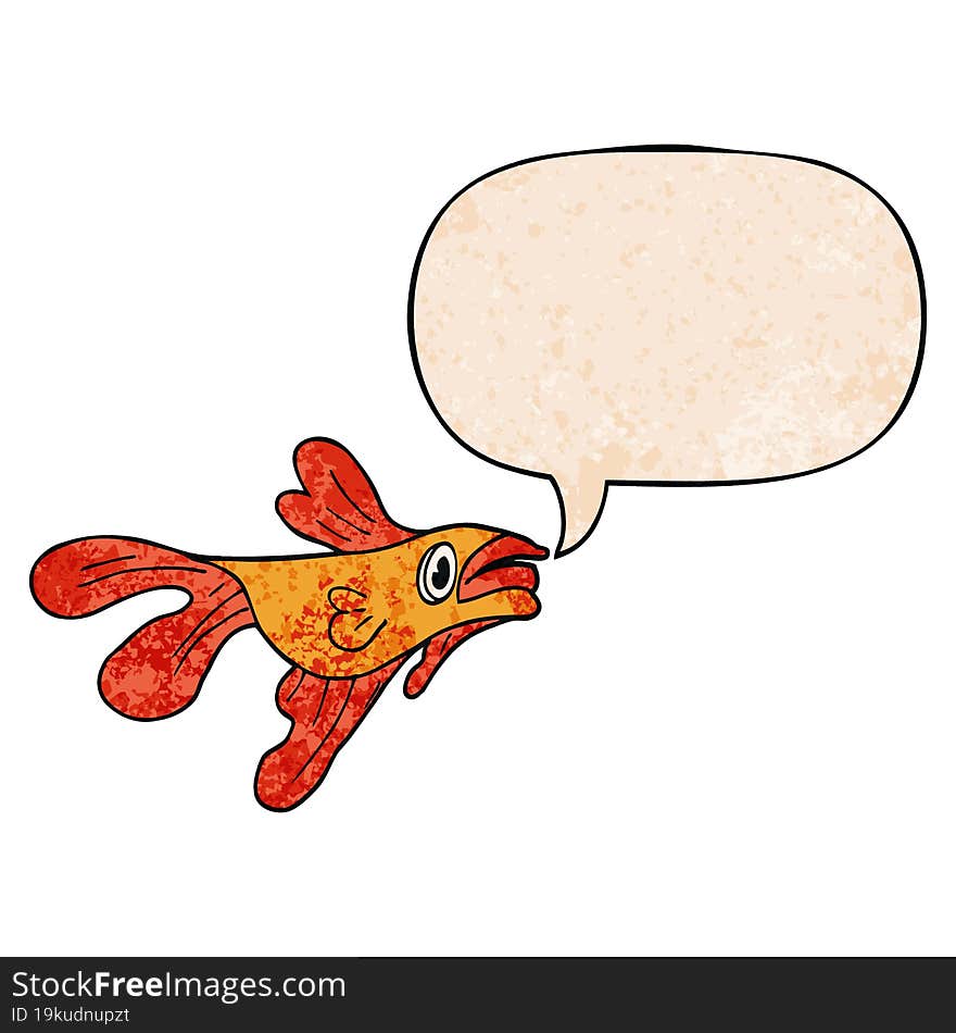 cartoon fighting fish and speech bubble in retro texture style