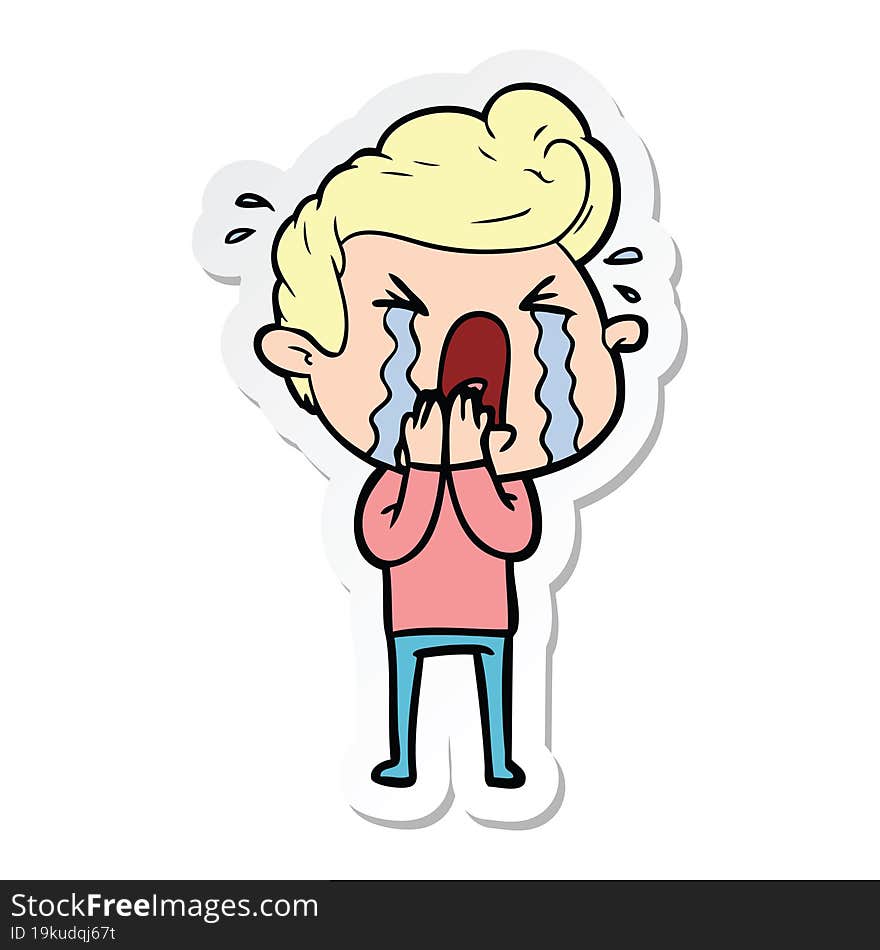 sticker of a cartoon crying man