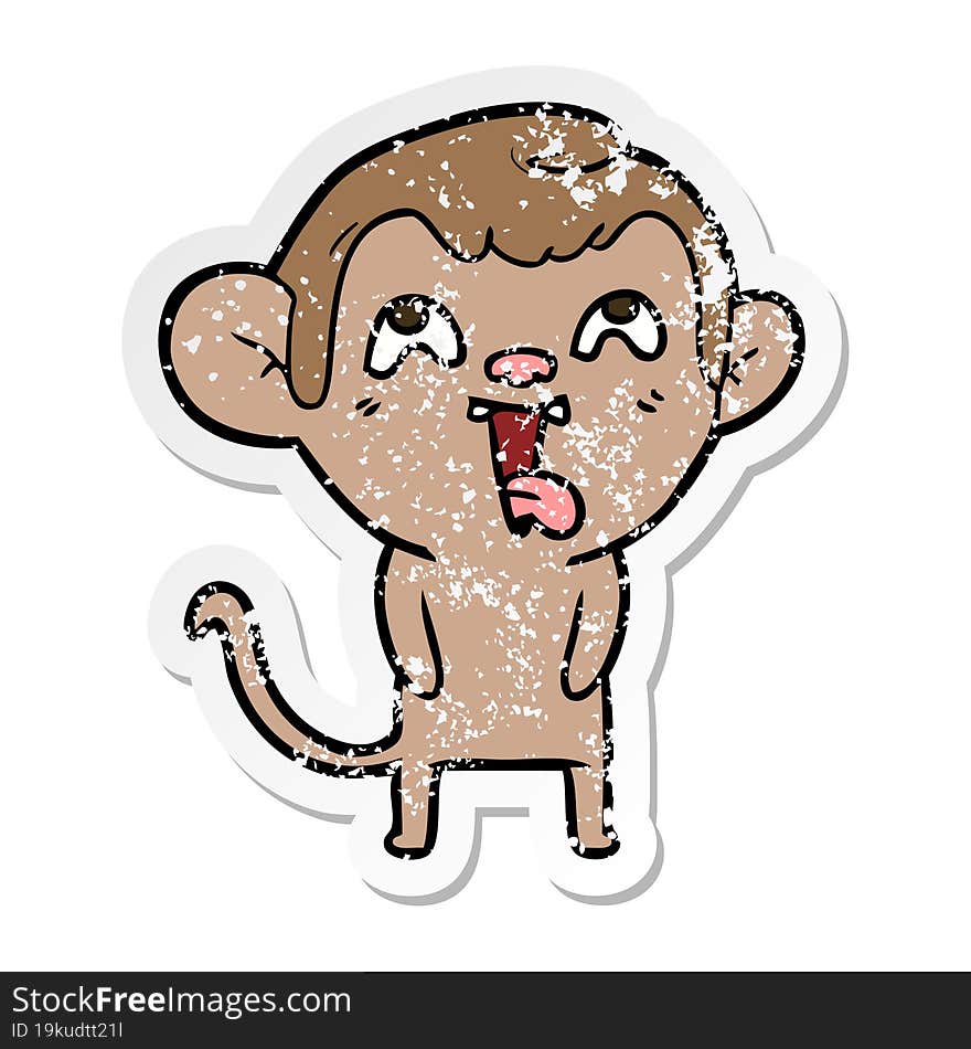 Distressed Sticker Of A Crazy Cartoon Monkey