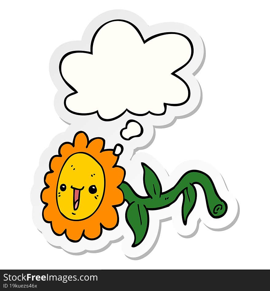 cartoon flower and thought bubble as a printed sticker