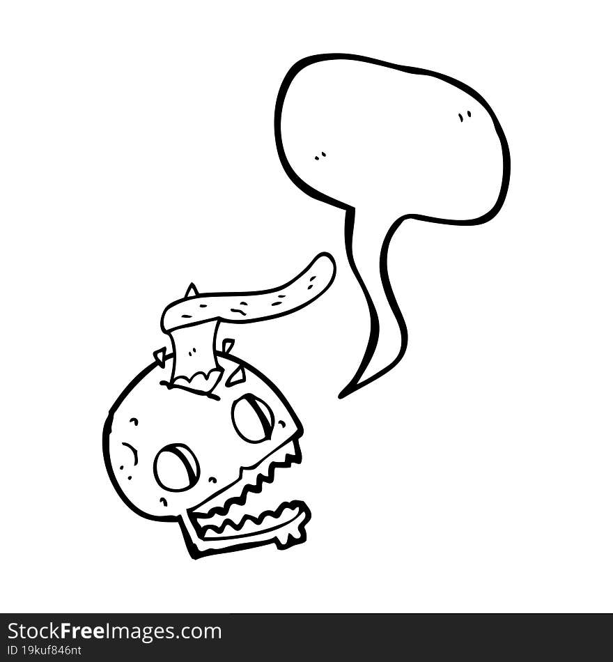 speech bubble cartoon axe in skull