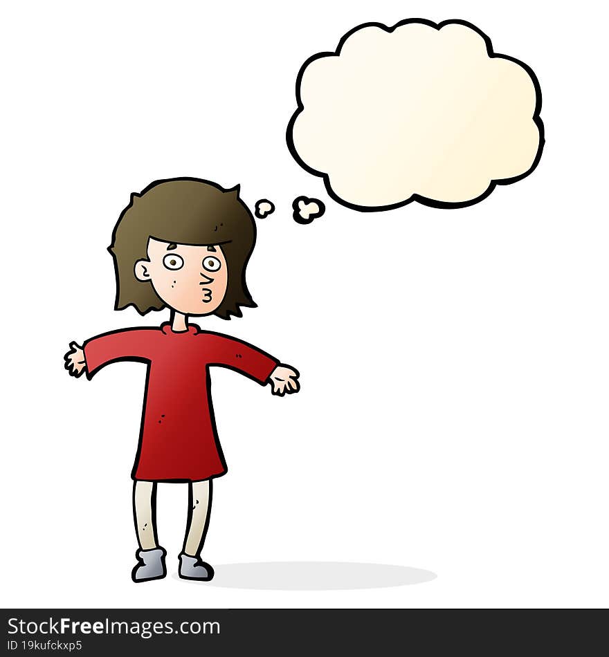 cartoon nervous woman with thought bubble