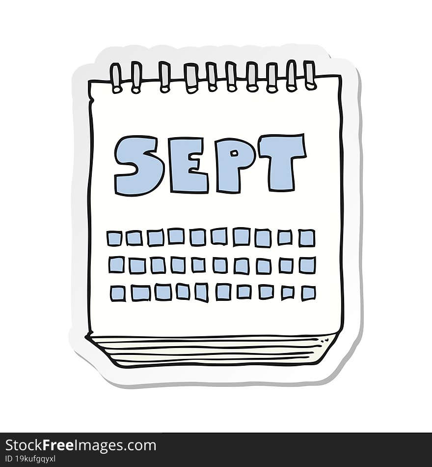 sticker of a cartoon calendar showing month of September