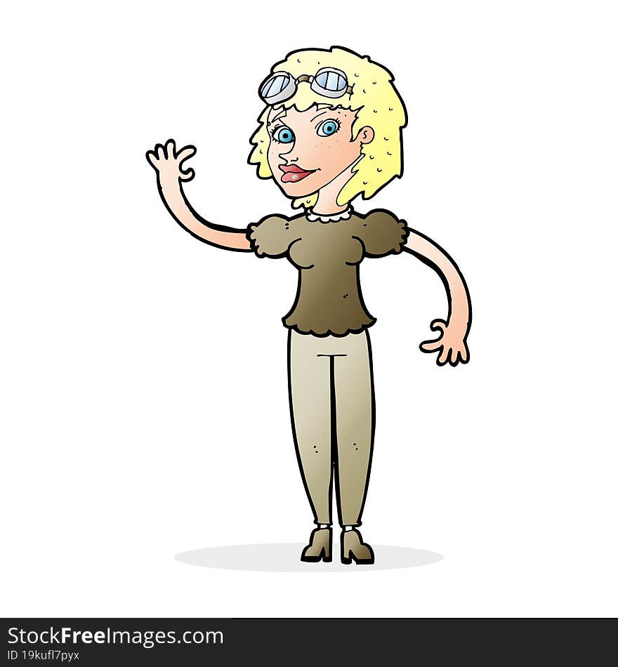 cartoon pilot woman waving