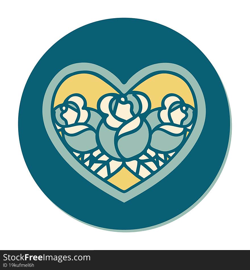 Tattoo Style Sticker Of A Heart And Flowers