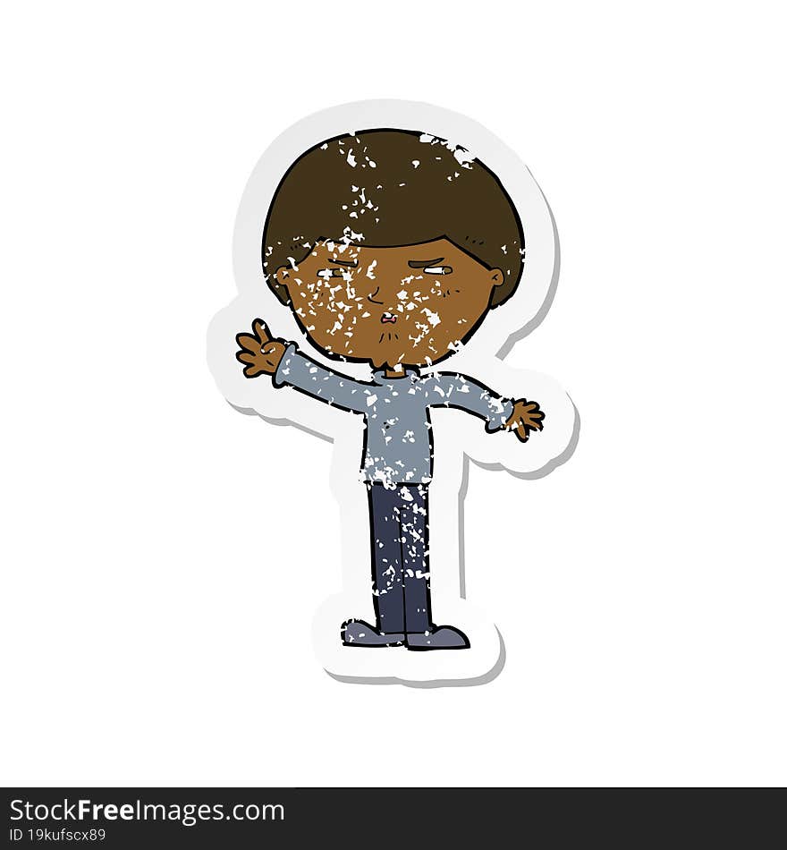 Retro Distressed Sticker Of A Cartoon Mean Man