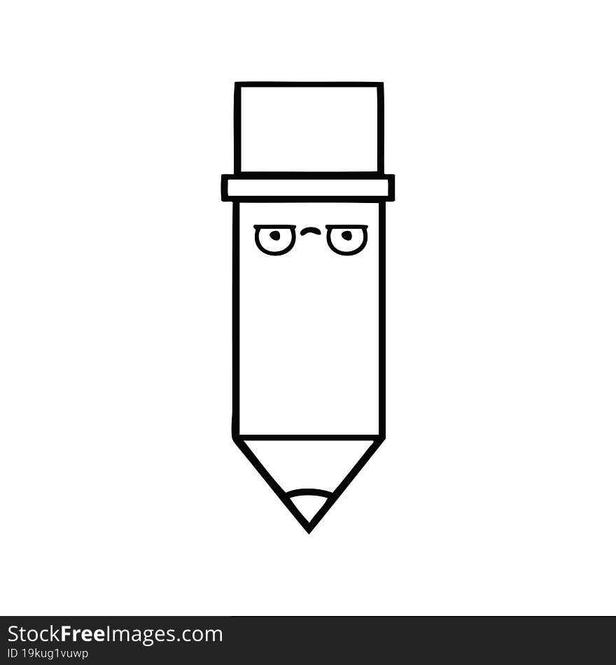 line drawing cartoon of a pencil. line drawing cartoon of a pencil