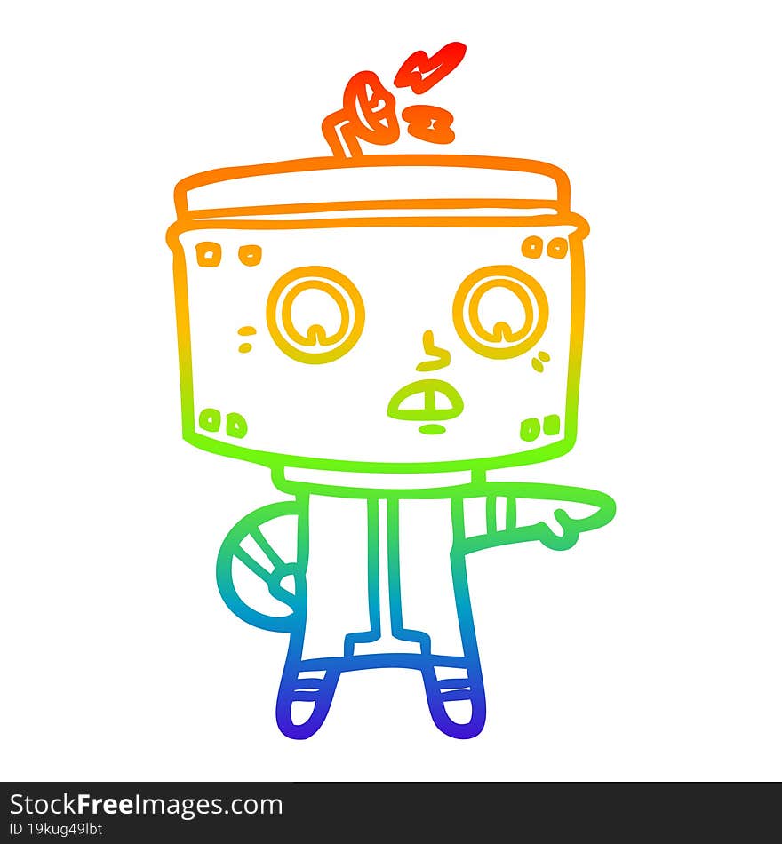 rainbow gradient line drawing cartoon robot accusing