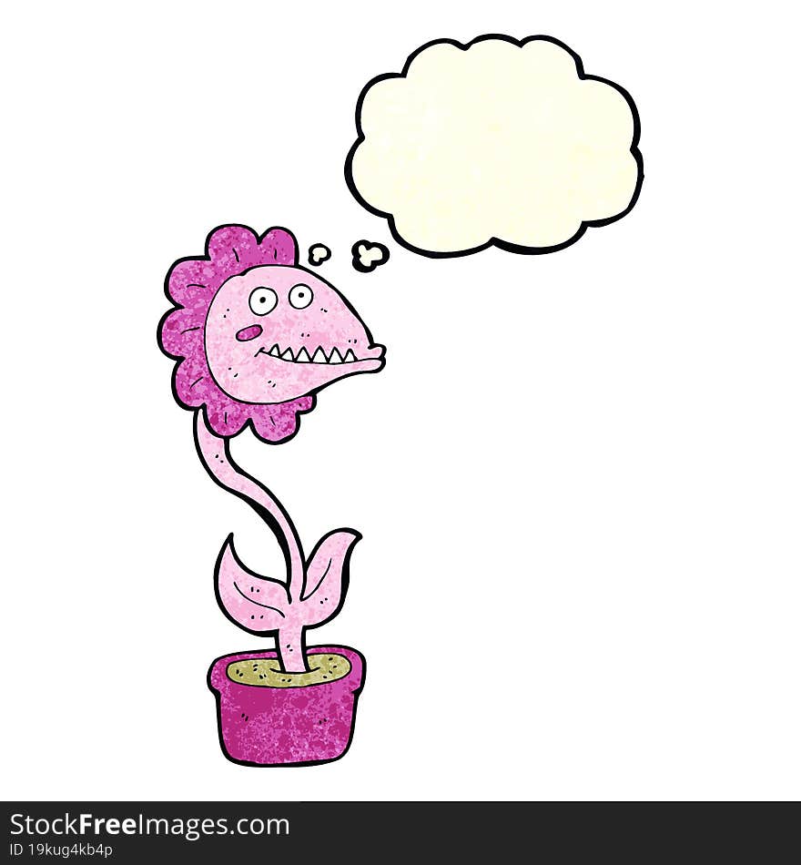 cartoon monster plant with thought bubble