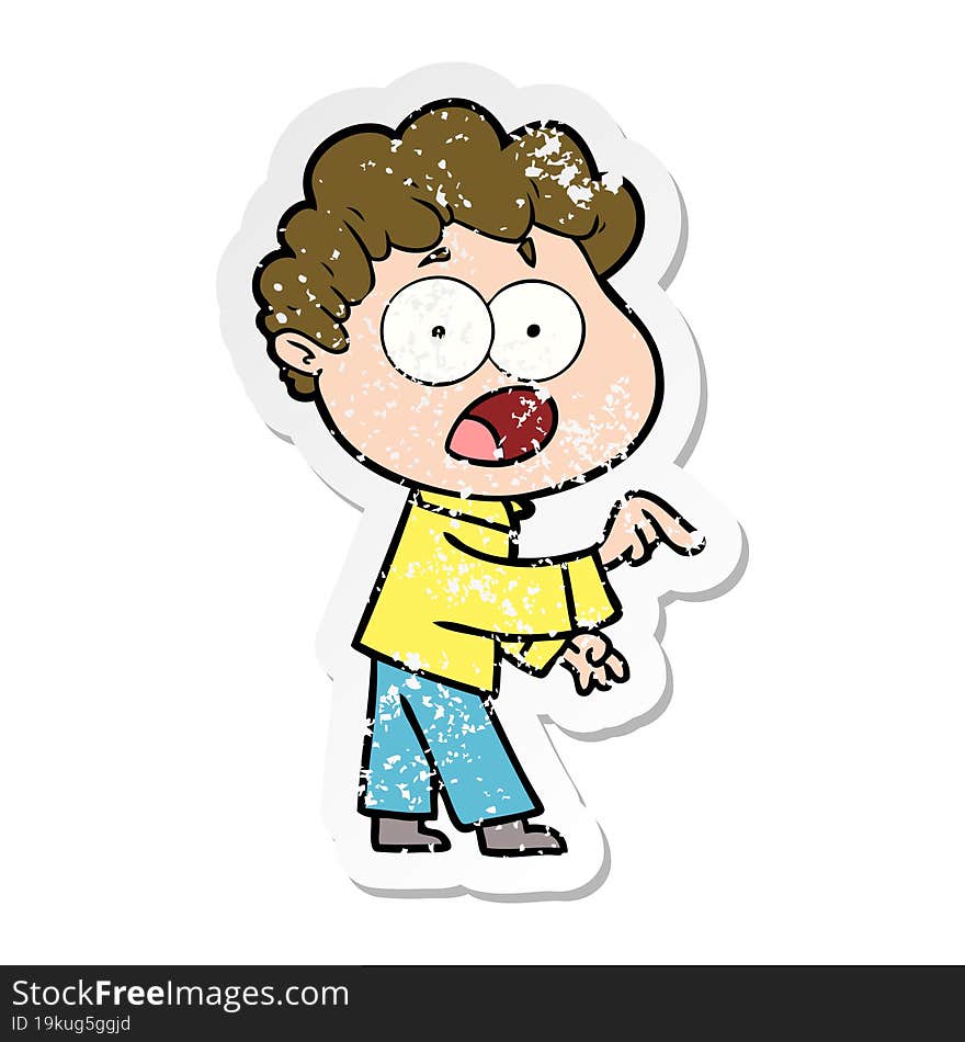 distressed sticker of a cartoon man gasping in surprise