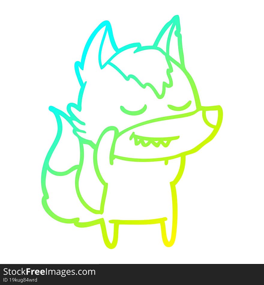 cold gradient line drawing friendly cartoon wolf