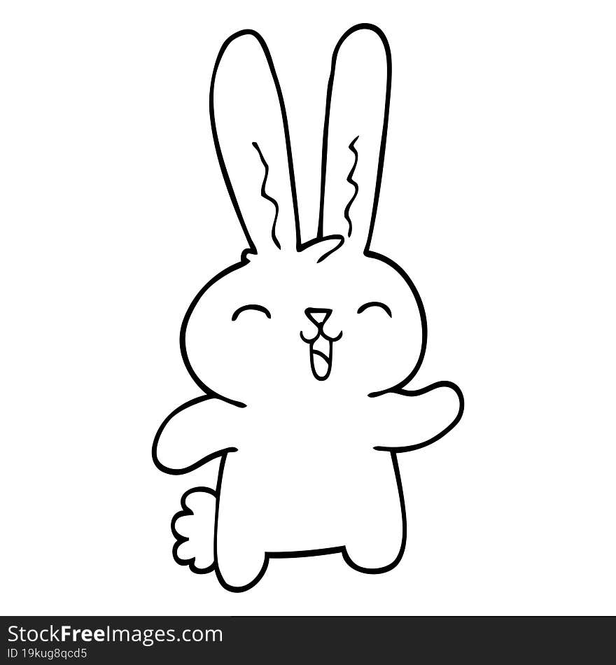 line drawing cartoon happy rabbit