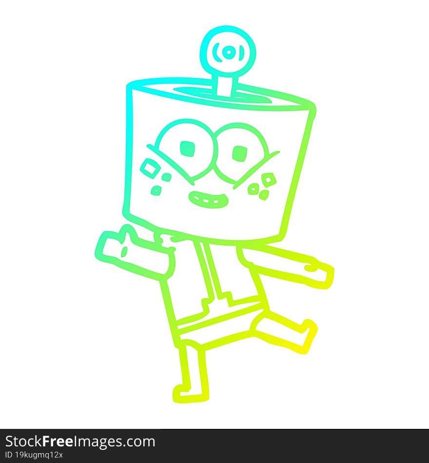 cold gradient line drawing happy cartoon robot dancing